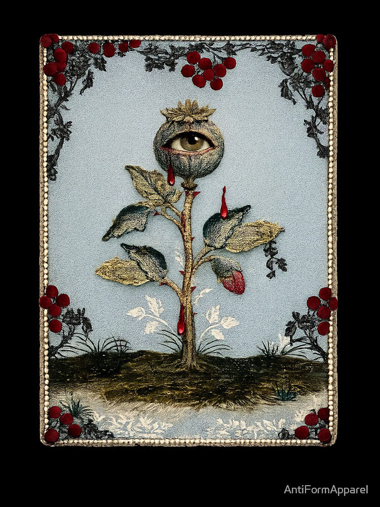 Dark Poppy Flower Head. Weirdcore, fake embroidery by AntiFormApparel