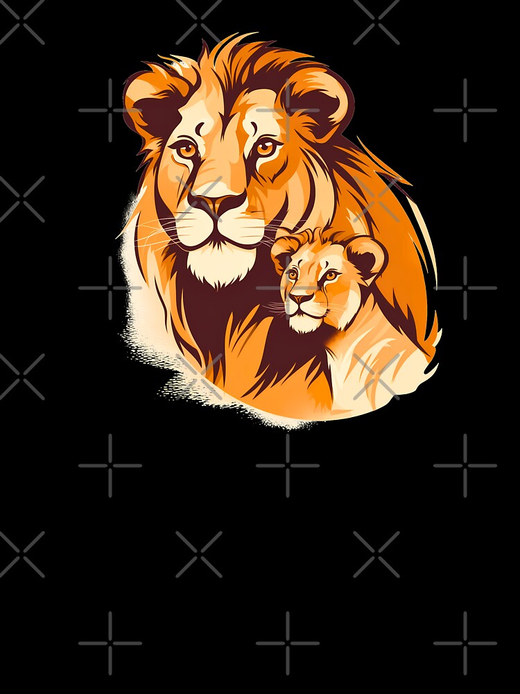 Adorable little young kawaii lion cub with lion father illustration by NBSStore