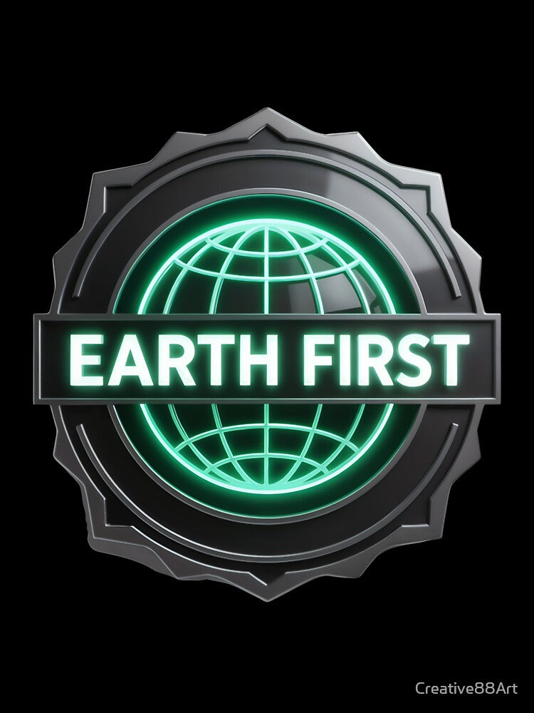 Modern Earth First logo with glowing green globe and bold text by Creative88Art