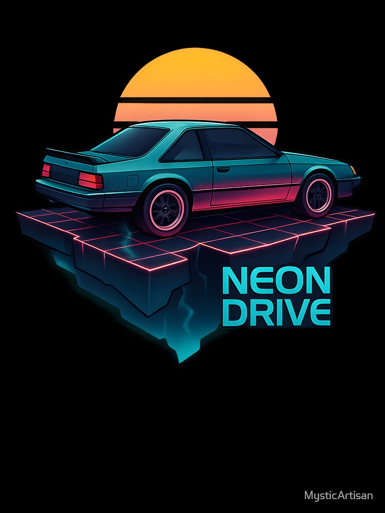 Neon Drive Retro Sunset Car Art by MysticArtisan