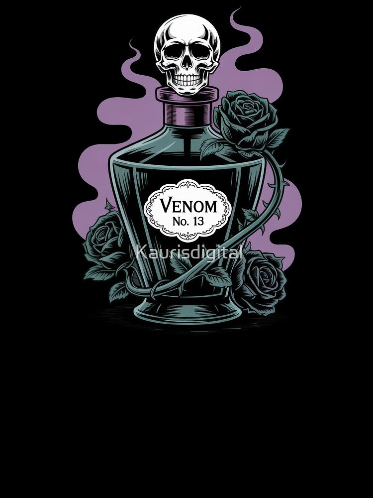 Poisonous Beauty Perfume – Dark Allure Antique Bottle with Roses & Crystal Skull by Kaurisdigital