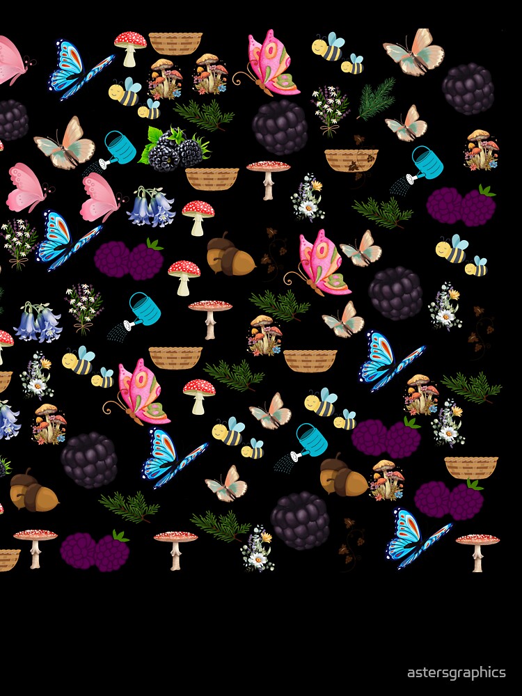 Whimsical Cottagecore Mushroom and Butterfly Pattern by astersgraphics