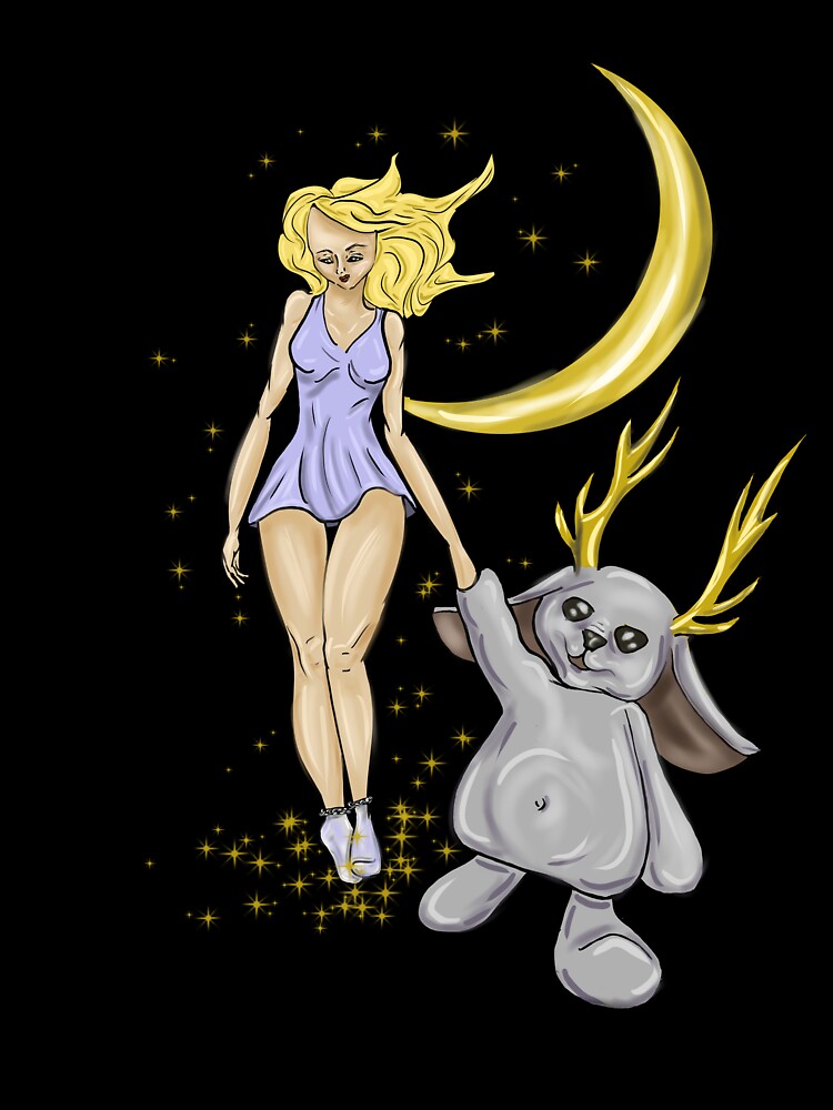 Moonlit Dream – Floating Girl and Spirit Companion by Kmaciulyte94