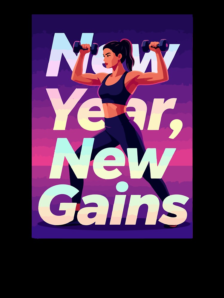 New Year New Gains - Female Fitness Motivation 2026 Women Weightlifting Gym Art by Design-Pro-21
