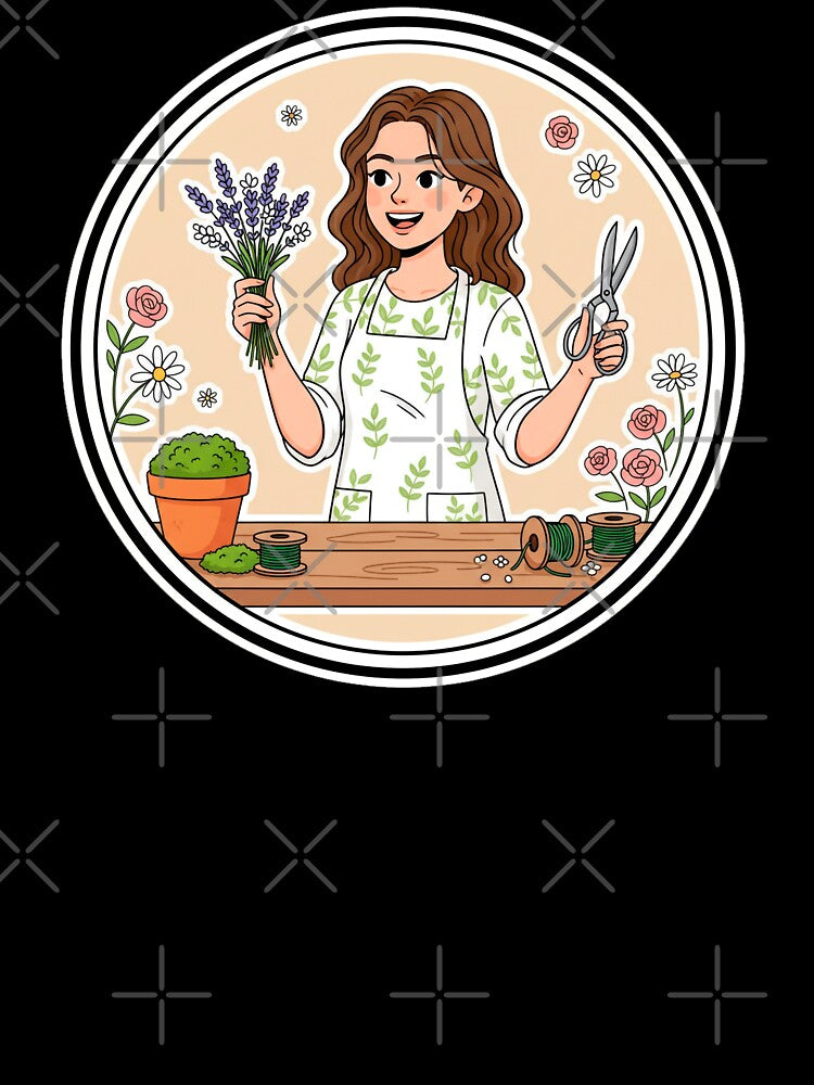 Happy Gardener Woman with Flowers – Floral Craft Illustration by C3J7