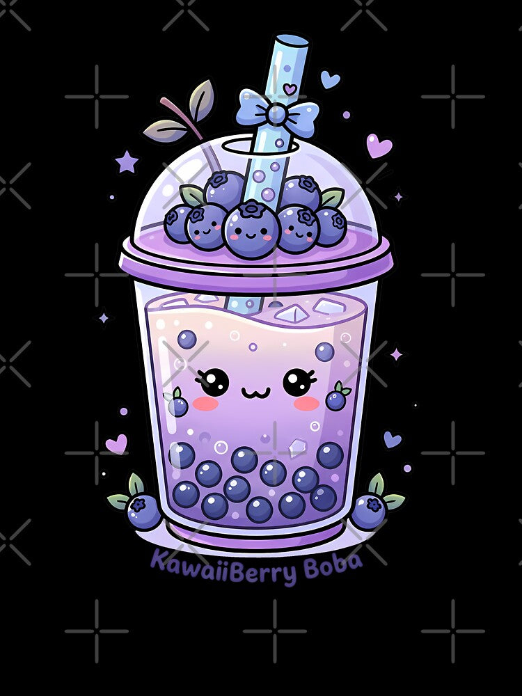 Cute Blueberry Boba Tea – Sweet Kawaii Bubble Tea Illustration by BobaBunny76
