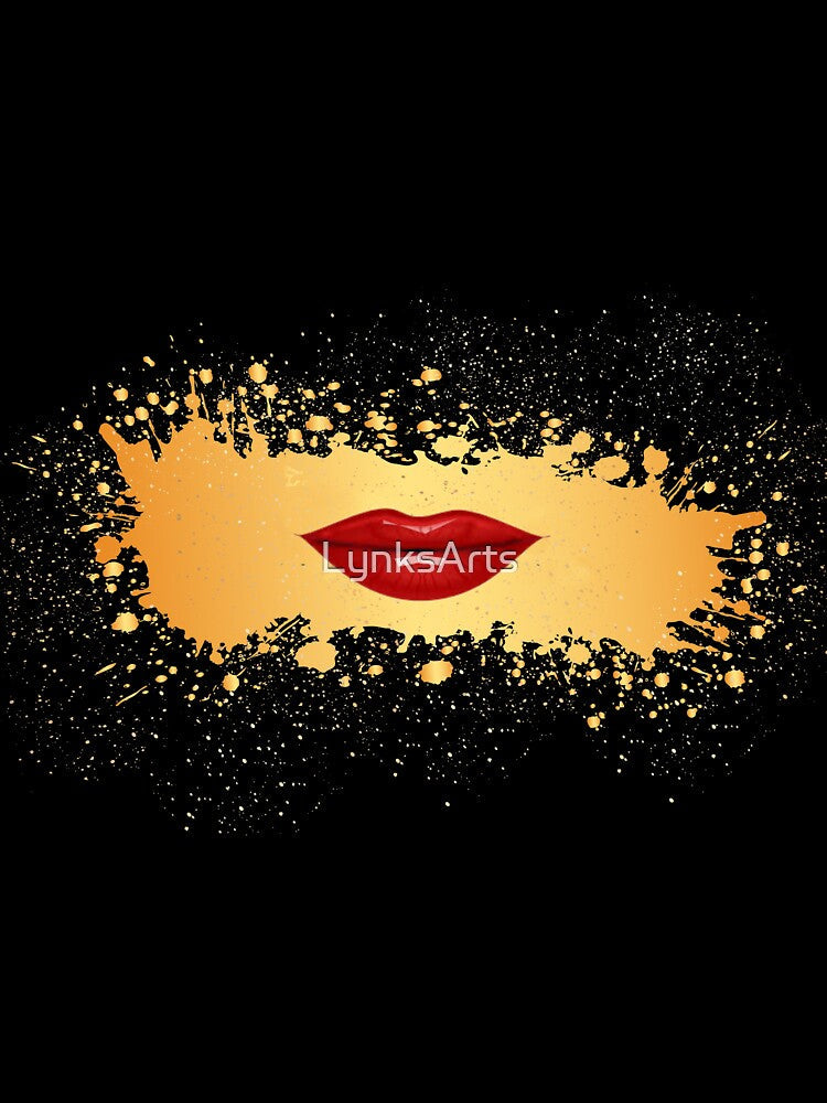 Red lips on golden splash grunge by LynksArts
