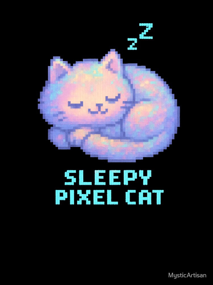 Sleepy Pixel Cat Sticker Pastel 8-Bit Retro by MysticArtisan