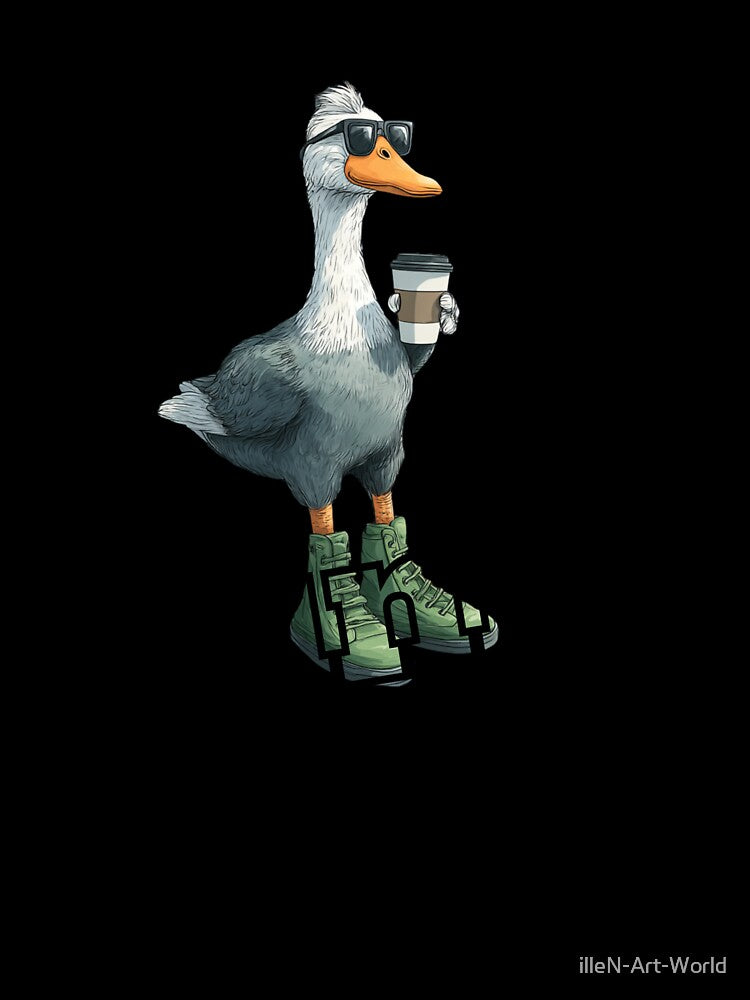 Cool Goose Drinking Coffee with Sunglasses and Boots Design by illeN-Art-World