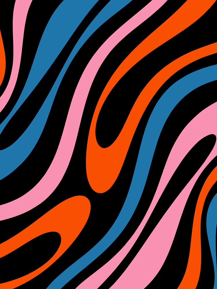Wavy Loops Retro Modern Abstract Pattern Pink Orange and Blue by kierkegaard