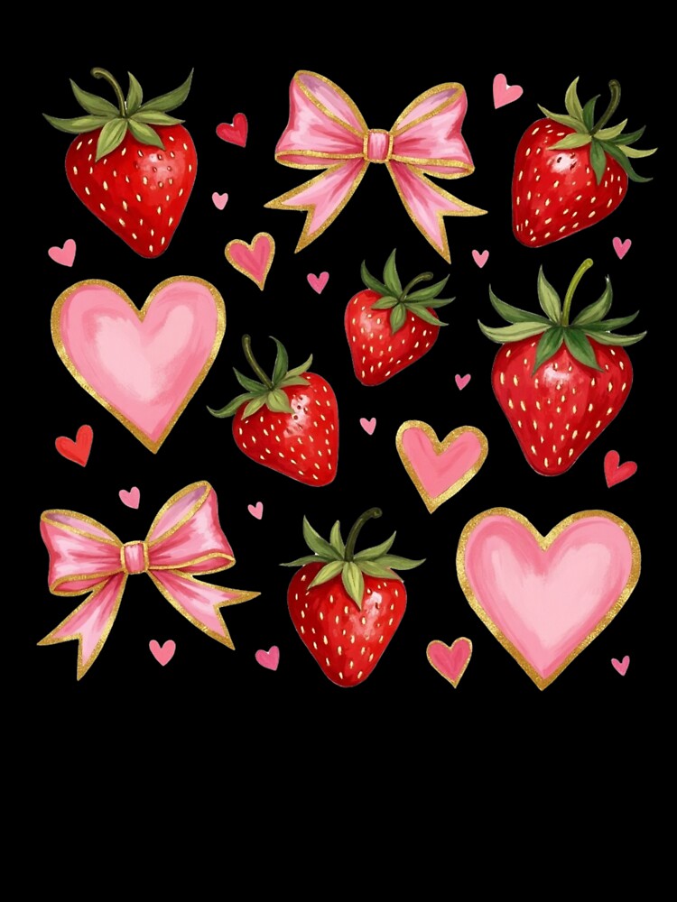 Strawberries, coquette bows, pink hearts by Christies  Creations