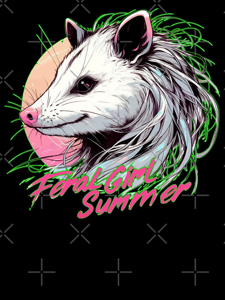 Feral Girl Summer Vibes Opossum Vaporwave by TomFrontierArt