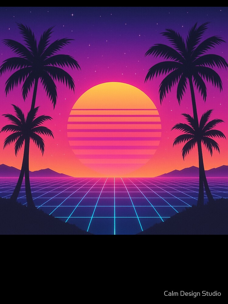 Vaporwave Sunset – Neon Grid & Palm Tree Aesthetic by Calm Design Studio
