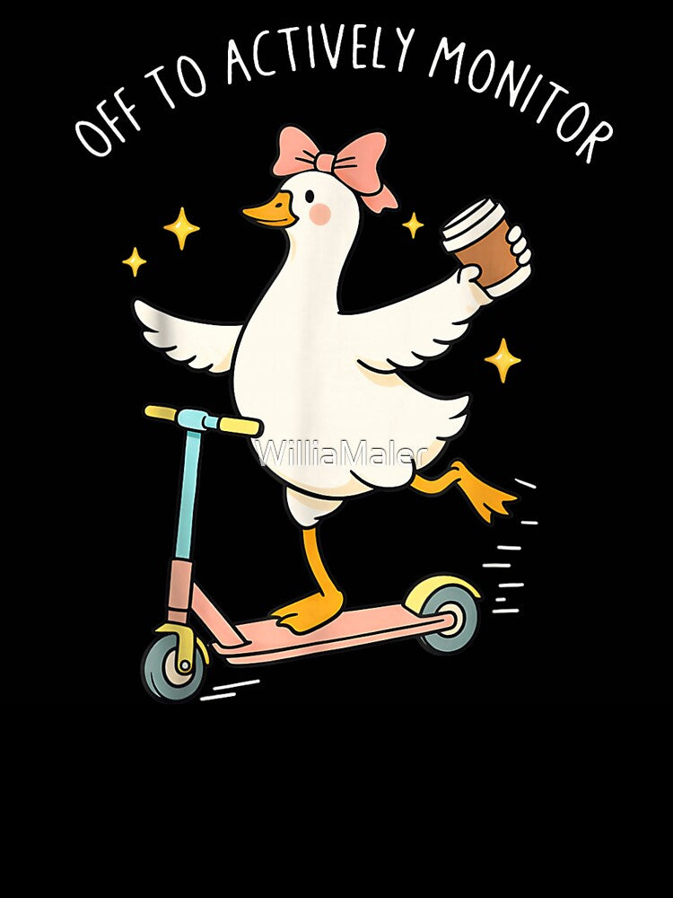 Funny Goose On Scooter Off To Actively Monitor Coffee Lover Duck Graphic by WilliaMaler