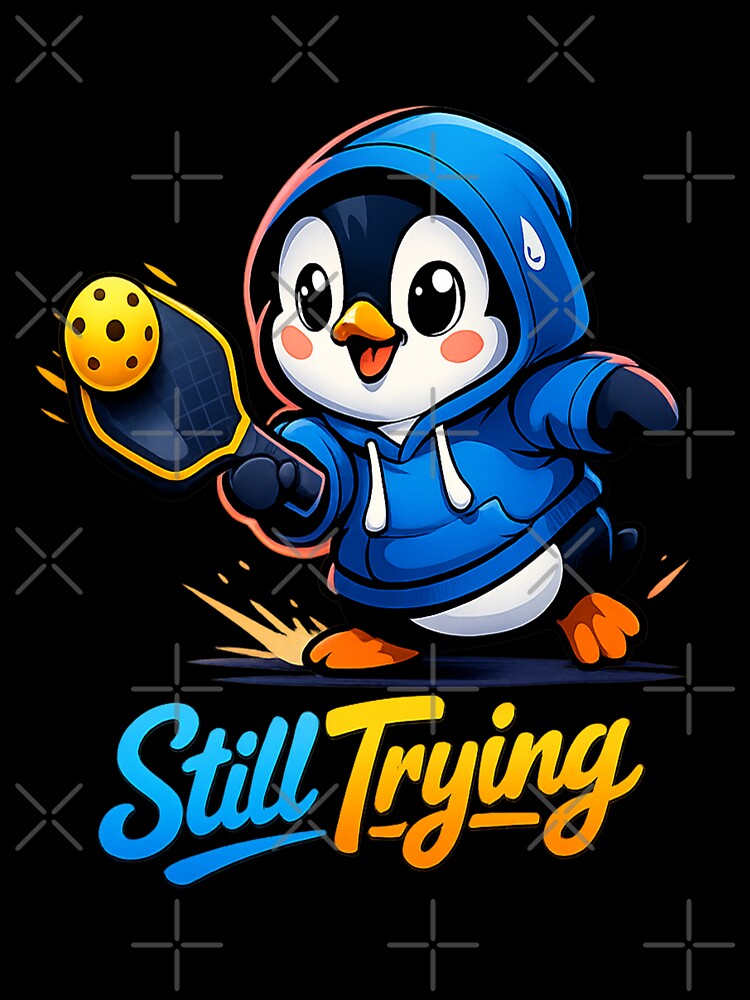 Still Trying Penguin Pickleball Cute Animal Neon Art by Xemora