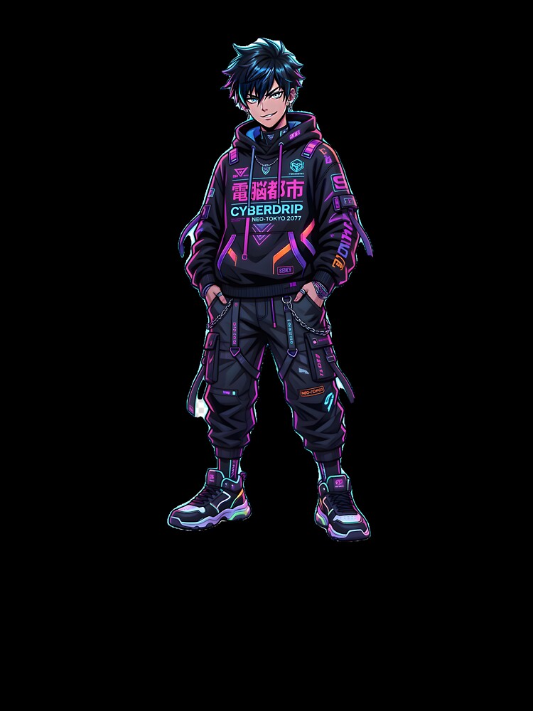 Cyberpunk Anime Streetwear Boy – Futuristic Neon Urban Character by Morden-Design
