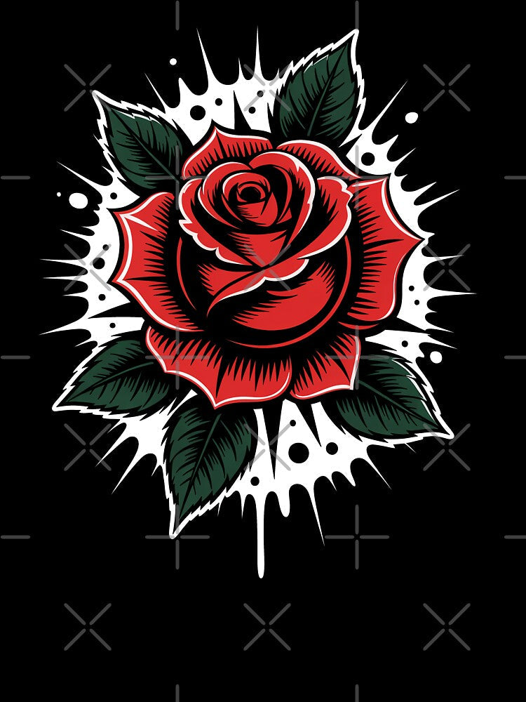 Rose Head Splatter Background Tattoo Art Gothic Floral by Say It With Ink
