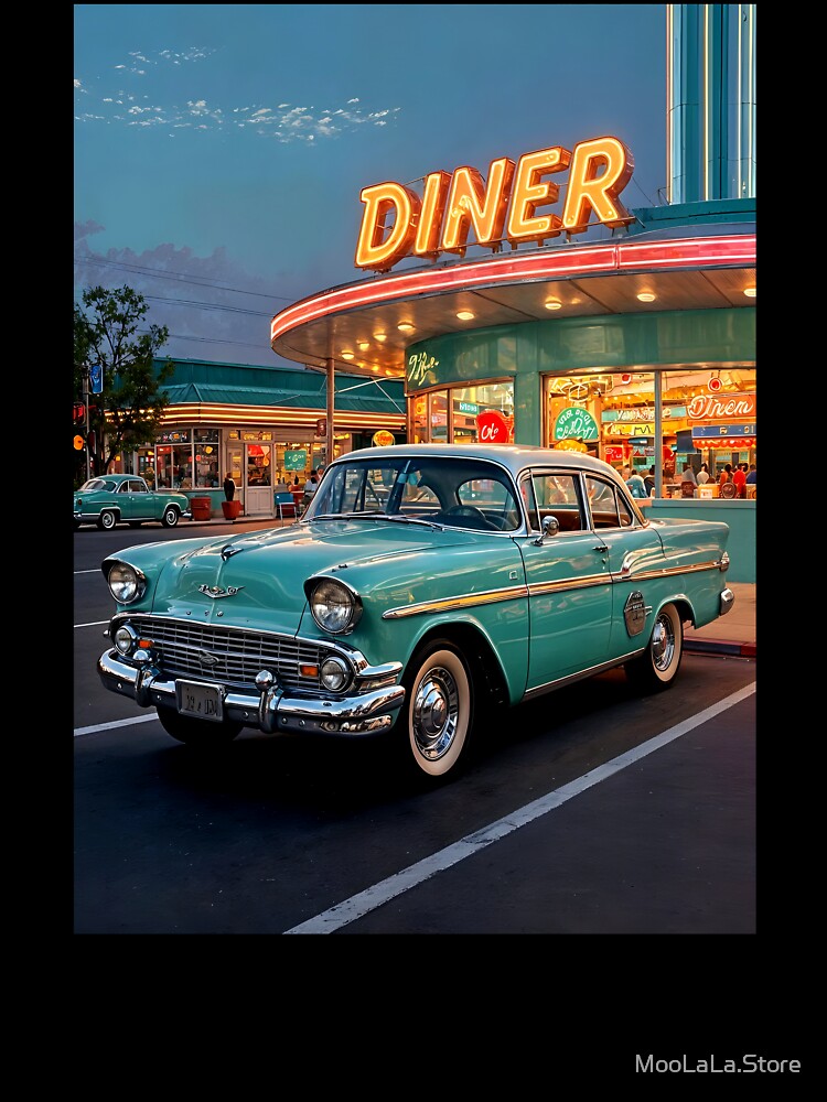 Neon Nights Drive-In – Retro 1950s Diner Car Art by MooLaLa.Store