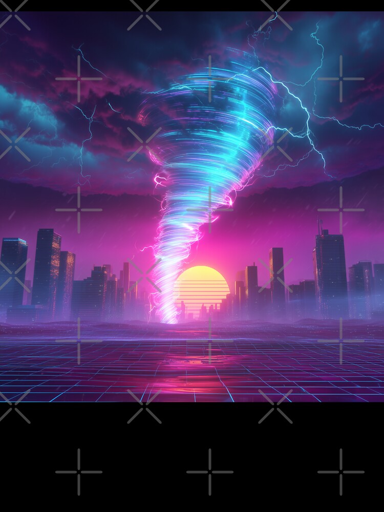 Neon Vortex Over Neon City by ArgentoArt