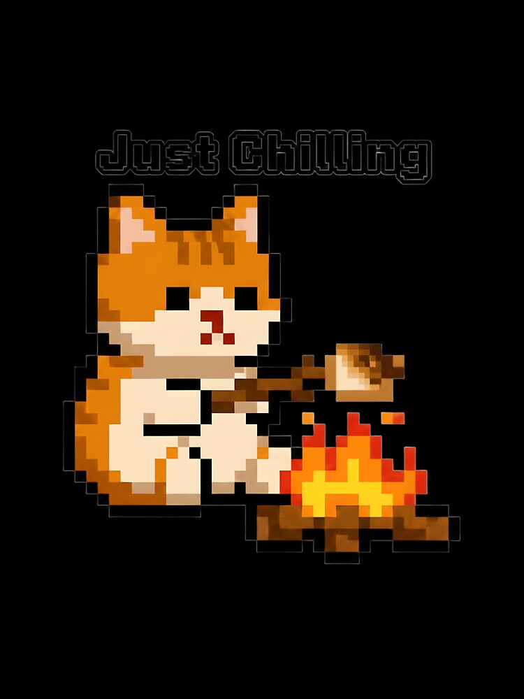 Cute Pixel Cat Campfire - Retro 8-Bit Pixel Art Cat Sprite by ArtisimoSHOP