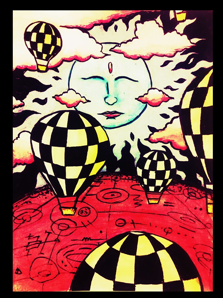 Lunar Voyager - Checkered Hot Air Balloons Over Esoteric Red Landscape by Odd shloox