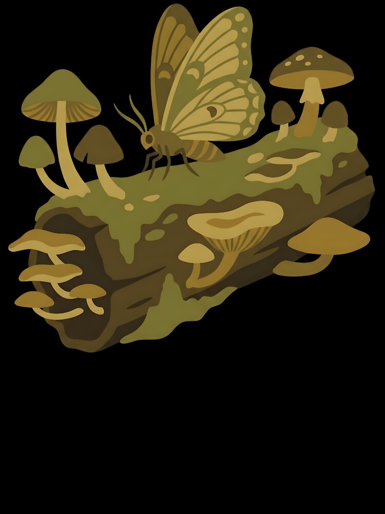 Vintage Moth and Forest Mushrooms - Dark Cottagecore by BlueCoyoteDigital