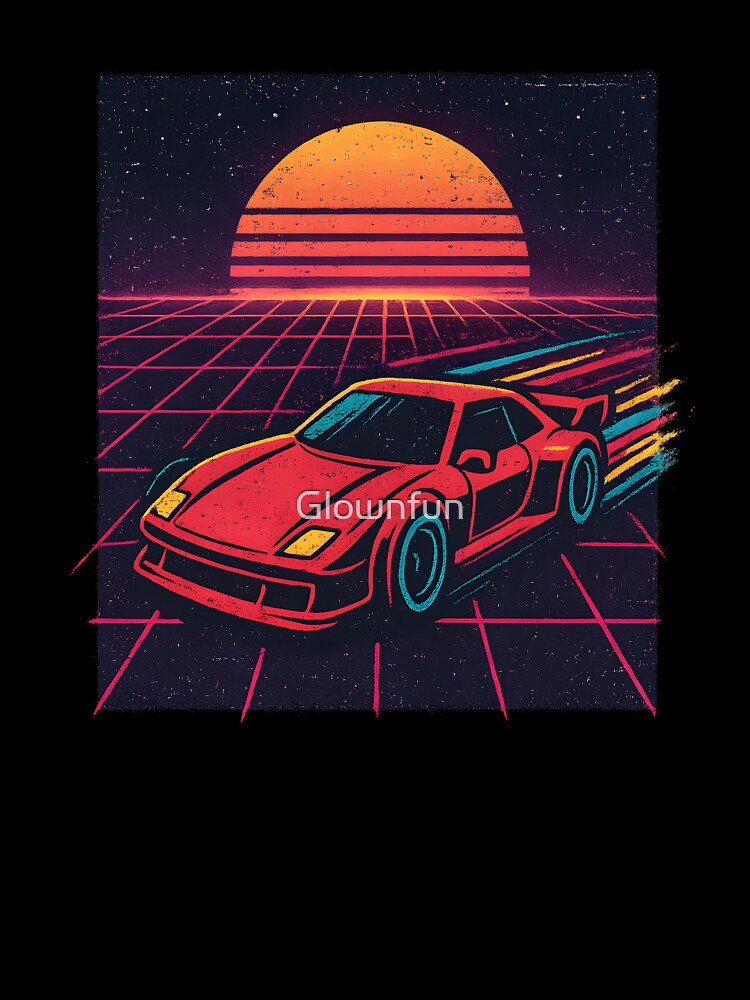 Retro Synthwave Car Sunset – 80s Vaporwave Neon Grid Aesthetic by Glownfun