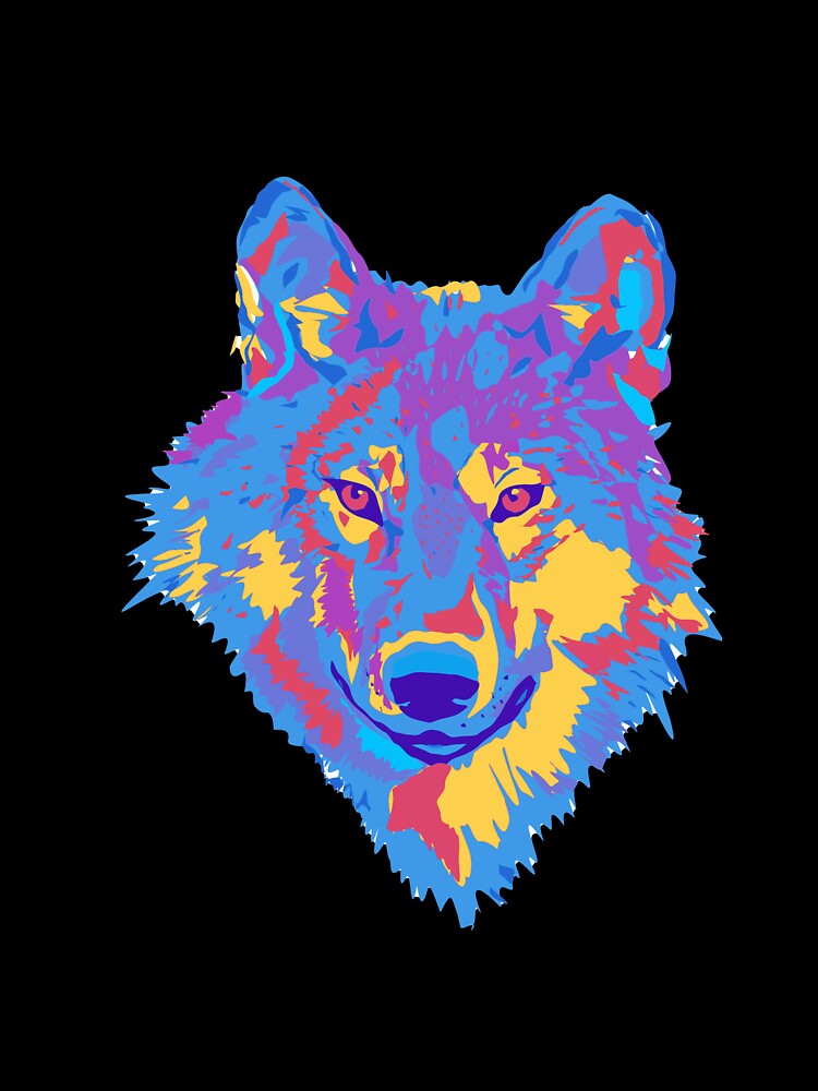 Colorful Wolf Head Pop Art | Vibrant Animal Design by FRACTARA