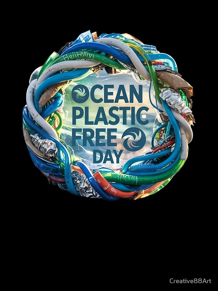 Ocean Plastic Free Day awareness campaign with earth surrounded by plastic waste by Creative88Art