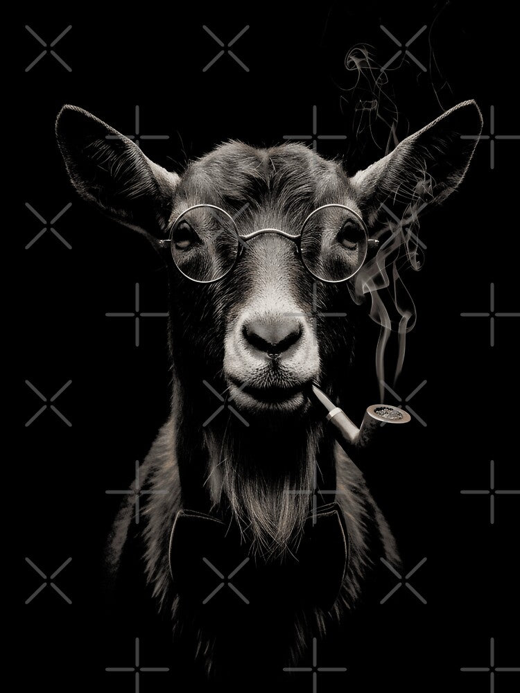 Hipster Goat Round Glasses Smoking Dark Monochrome Portrait by IvayloUzunov