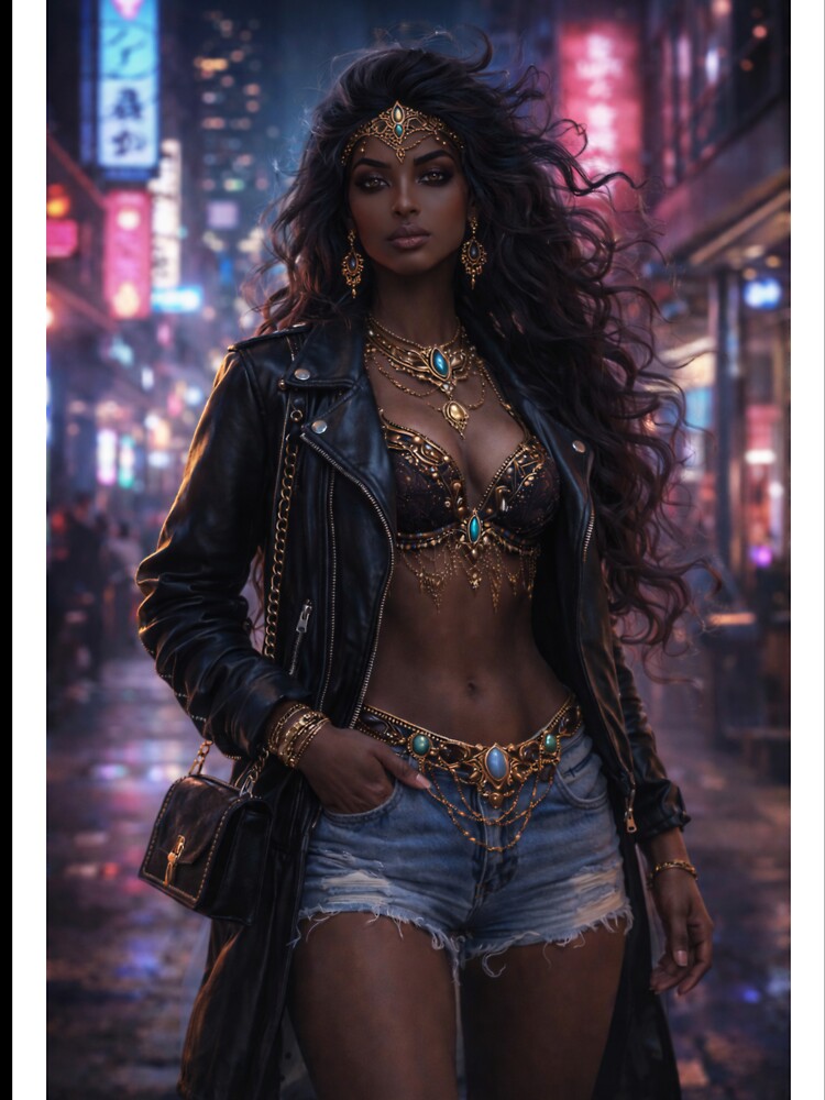 Neon City Djinn Woman -- Dark Feminine Cyberpunk Fantasy Art by rcg1127