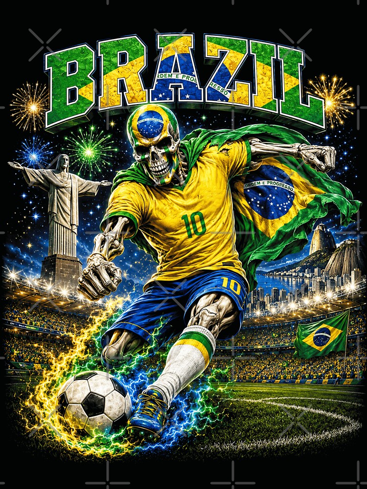 Brazil Soccer Skeleton Retro Collage by OceanBandwear