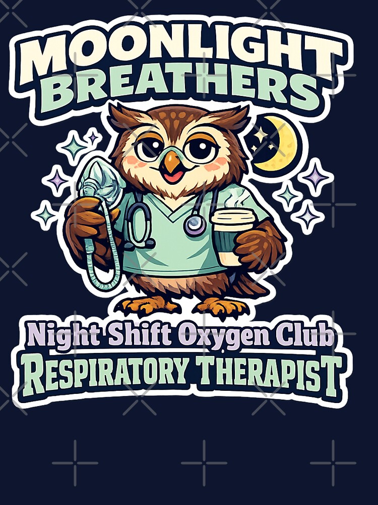 Funny Owl Respiratory Therapist Night Shift Oxygen Club Retro Mascot Sticker | Moonlight Breathers RT Design by ClinicalHubs