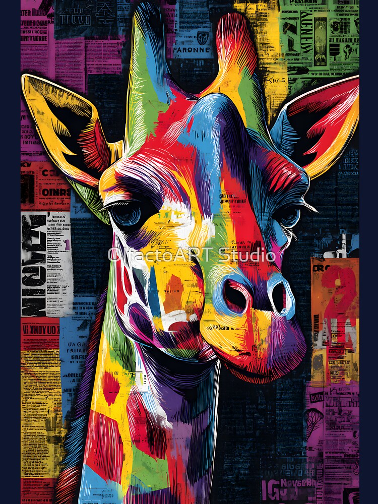 Bold Giraffe Spirit - Dynamic Multicolored Wildlife Artwork with Textured Background by OlfactoART Studio