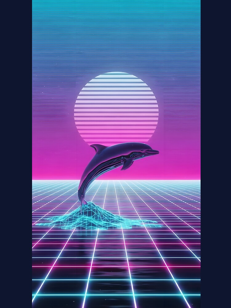 Neon Chrome Dolphin - Vaporwave Seapunk Sunset by powersunlight