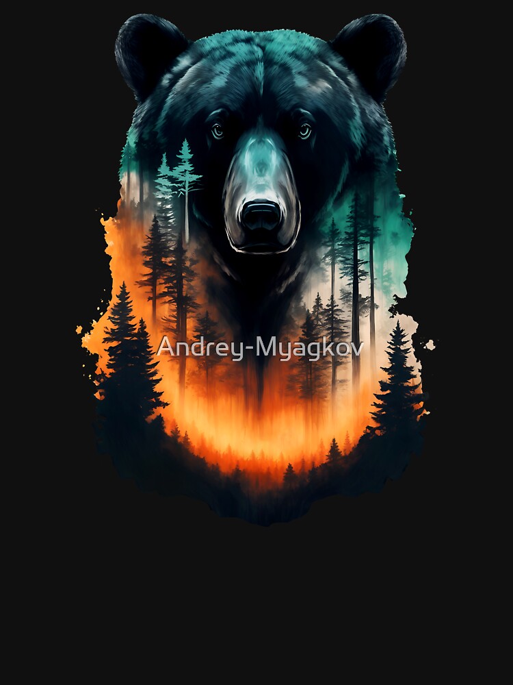 Preserve and protect bears and nature, Double exposure of bear silhouette and sunset trees forest, Save the wilderness environment and protect from forest fire concepts by Andrey-Myagkov