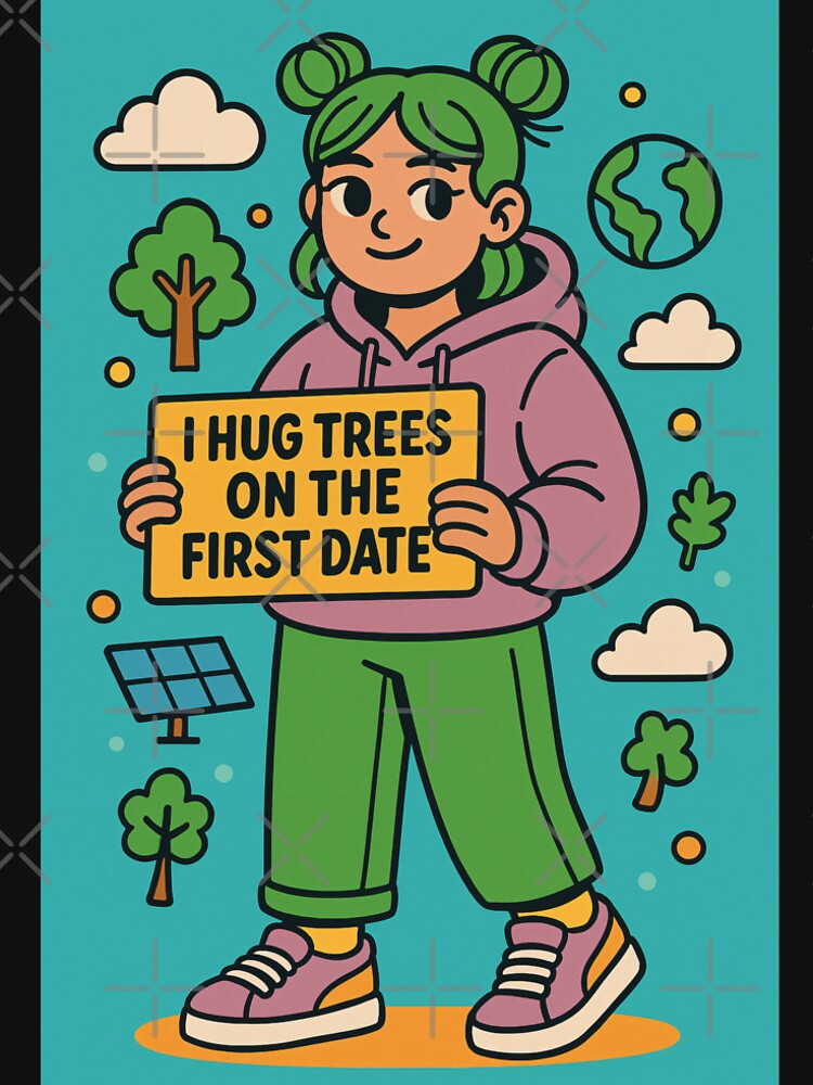 I Hug Trees on the First Date – Funny Environmental Quote Design by Kohi Curse コーヒーの呪い