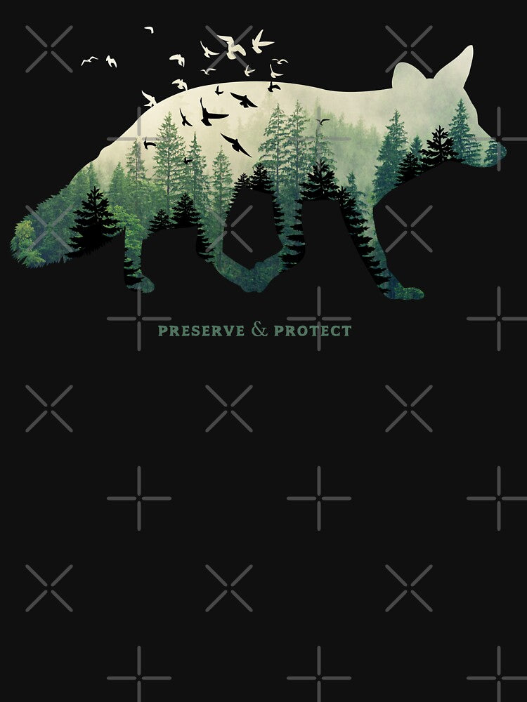 Preserve & Protect Fox Silhouette National Park Nature Double Exposure Forest Save the Environment Climate Change Wilderness Hiking Camping by lanynx design