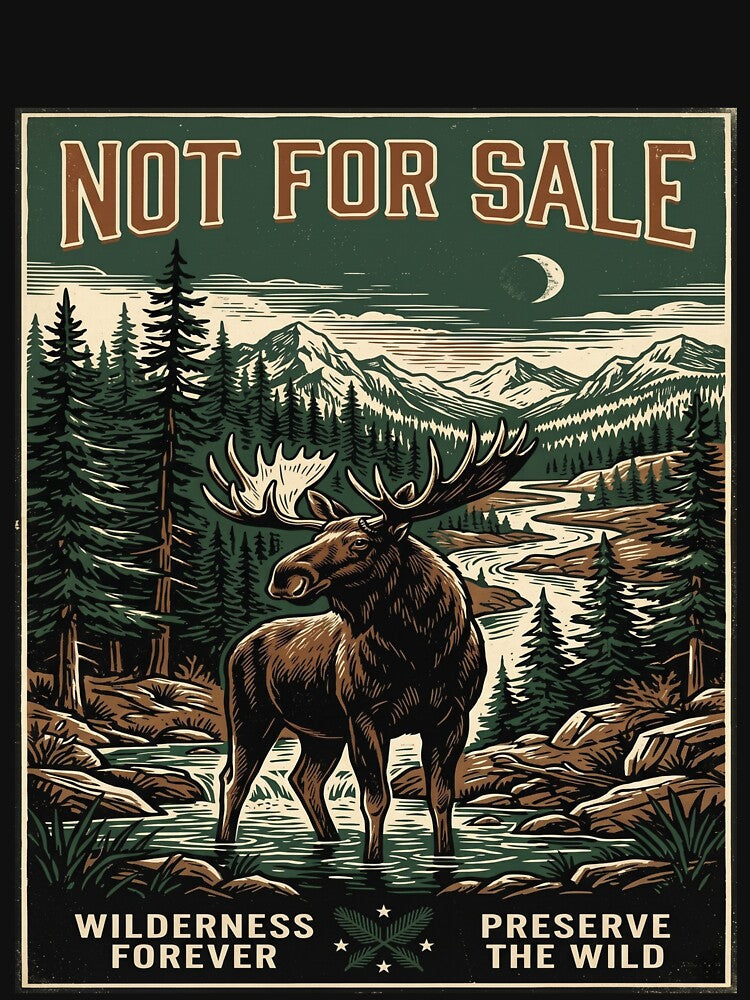 Moose Art Print — Wilderness Is Not For Sale — Conservation Wildlife by MālamaThreads