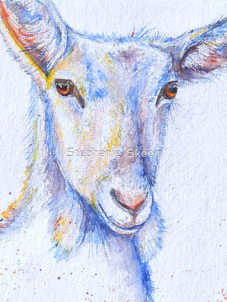 Watercolor goat painting by Stephanie  Skeem