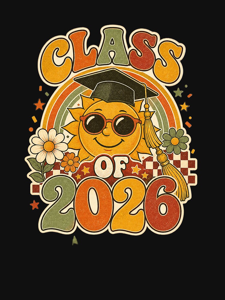 Class of 2026 Retro Graduation Sunshine T-Shirt | Groovy Senior 2026 Vintage Graduate Design by Lozarux