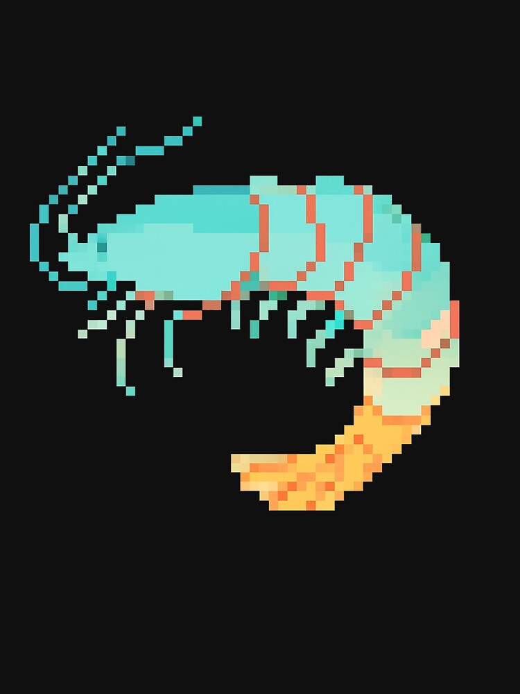 Pixel shrimp in blue and orange by PixelMarrero