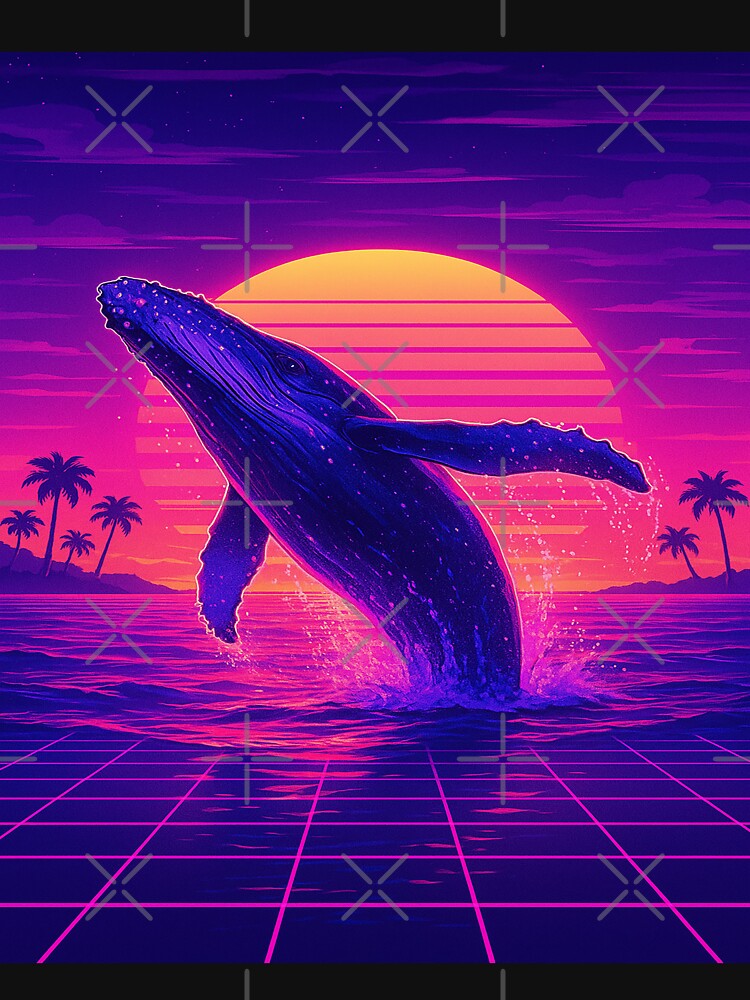 Neon Whale Breach – Vaporwave Sunset by alw951