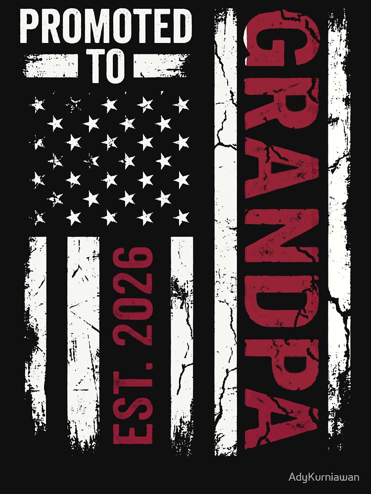 Promoted To Grandpa Est 2026 Patriotic American Flag by AdyKurniawan