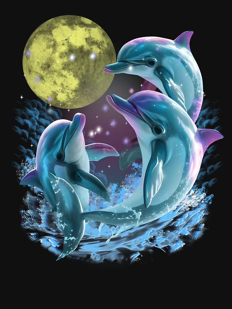 Funny Three Dolphins Howling Moon Vintage 90s by sadbluen