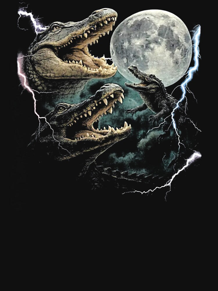 Three Weirdcore Crocodile At Moon 90s by krystalRomanart