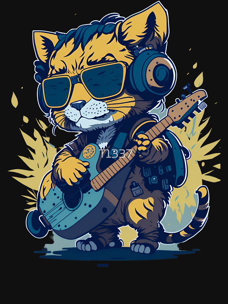 Cute Tiger Playing Guitar by T1337