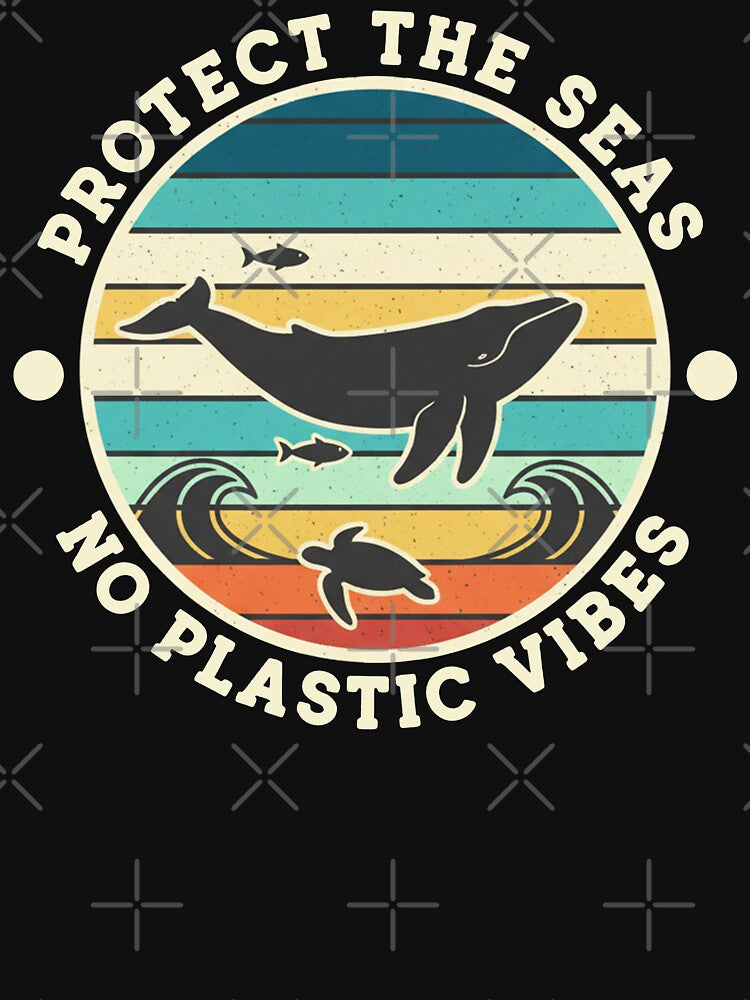 Protect the Seas No Plastic Vibes | Retro Earth Day Ocean Awareness by Axivra