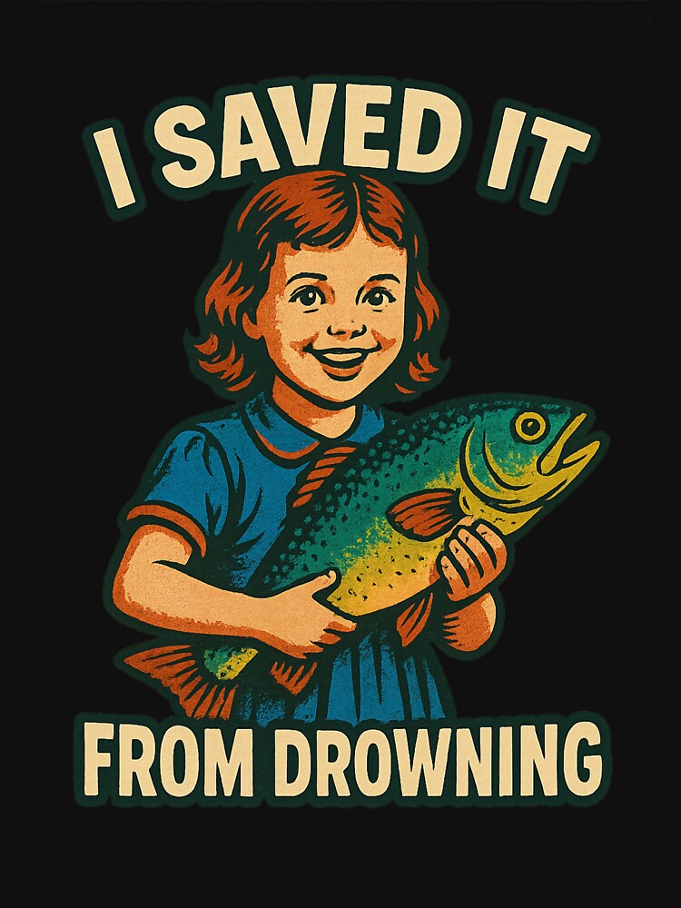 I Saved It From Drowning – Funny Retro Fish Humor Design by Charisma Enigma
