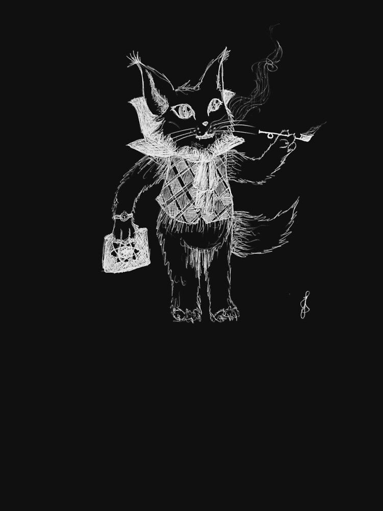 Whimsical Victorian Gentleman Cat Hand Drawn Ballpoint Pen Light Version by BOKEbyTC